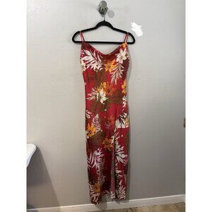 Paper Heart Tropical Red Floral Asian Inspired Draped Neck Midi Dress Size Smal